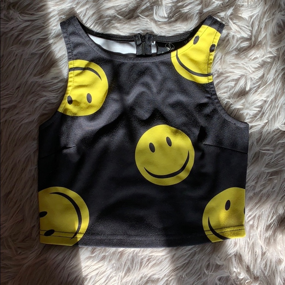 black smiley face crop top